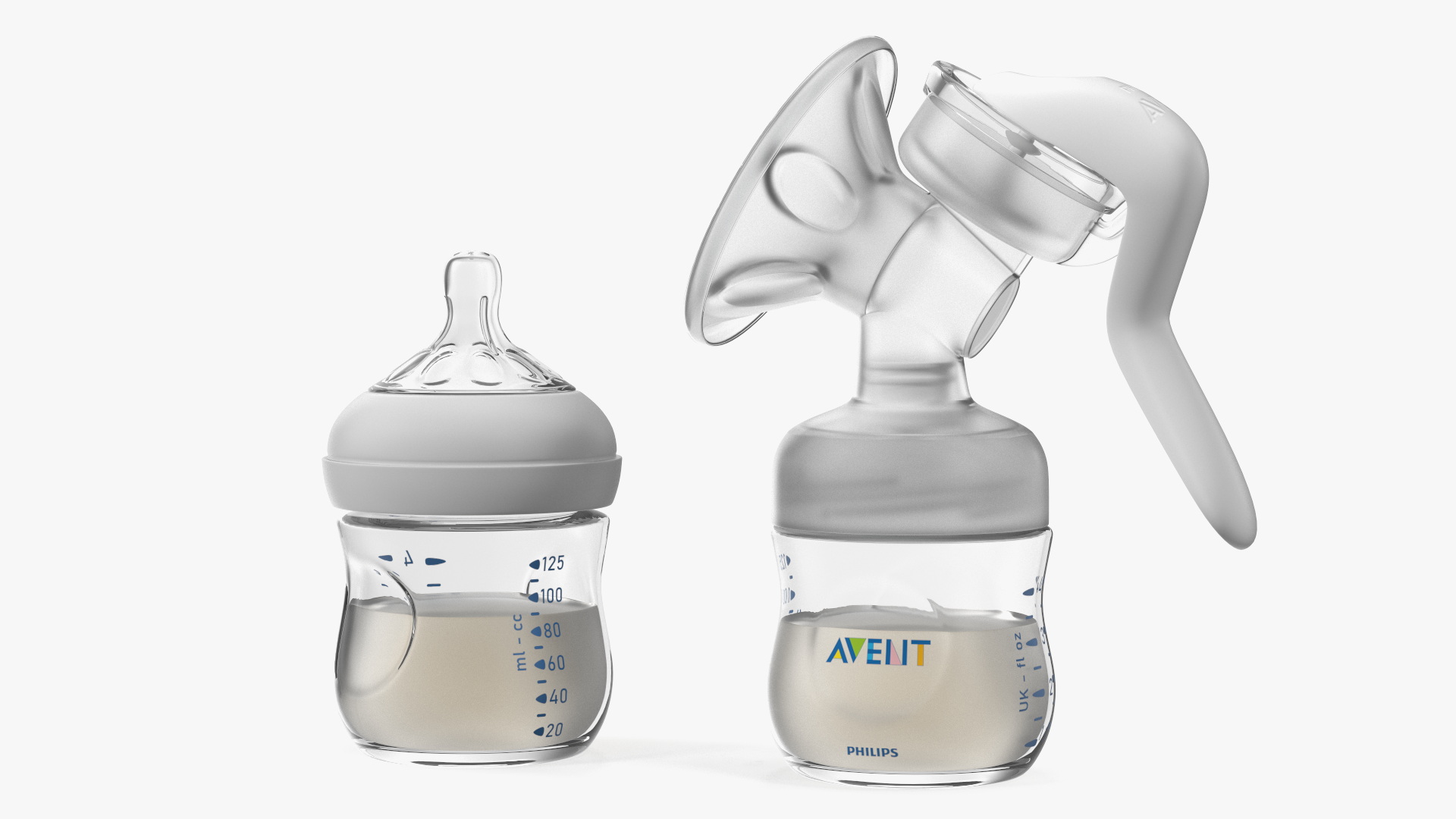 3D Philips Avent Manual Breast Pump and Baby Bottle with Milk model