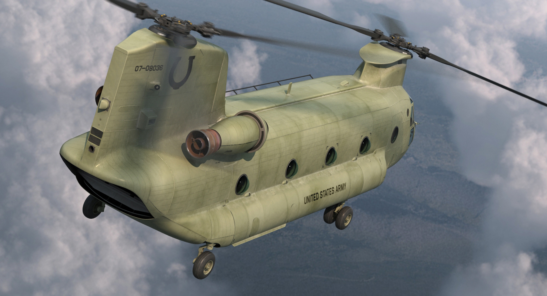 Transport Helicopter CH 47 Chinook with Cargo Rigged 3D