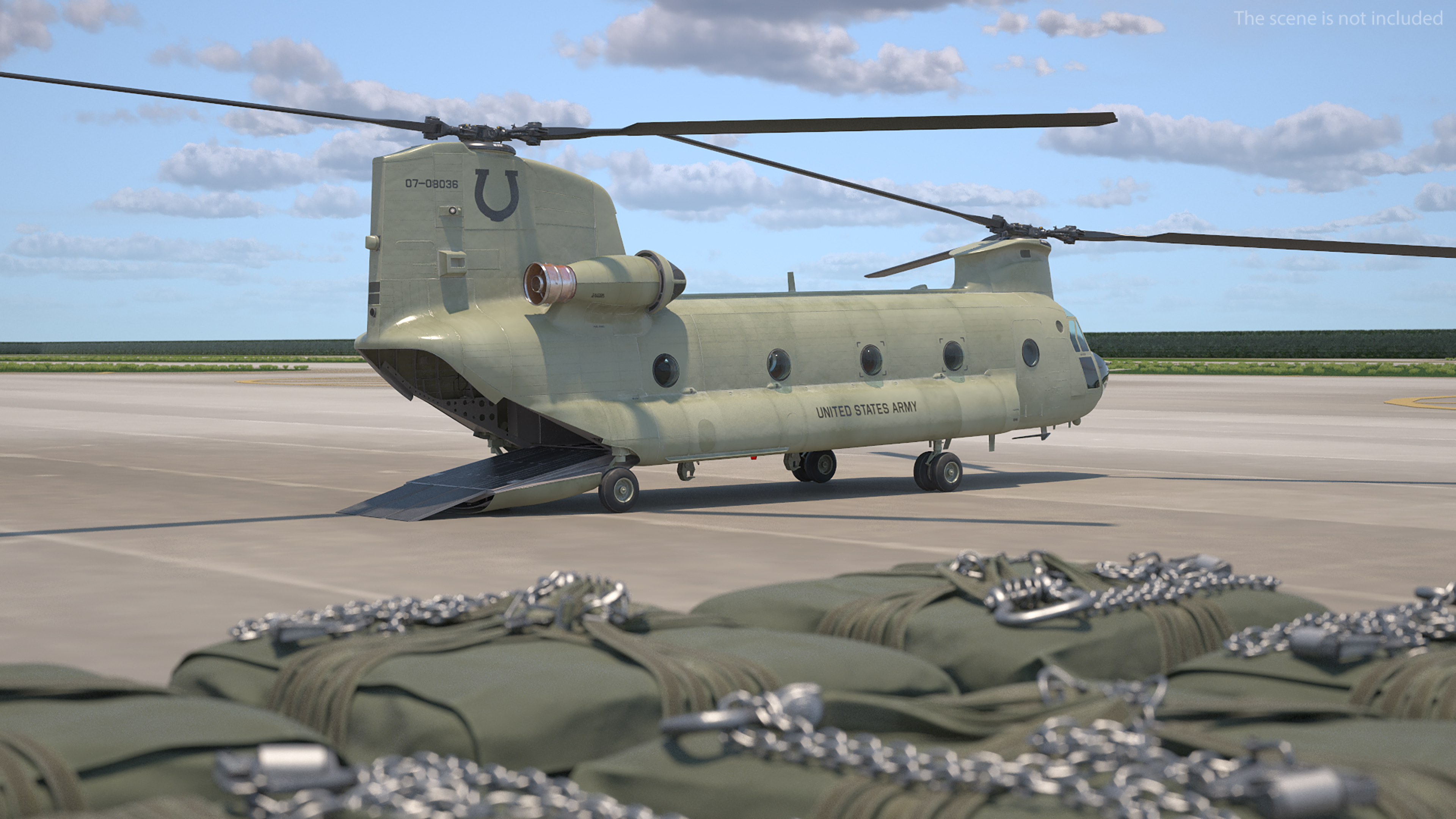 Transport Helicopter CH 47 Chinook with Cargo Rigged 3D