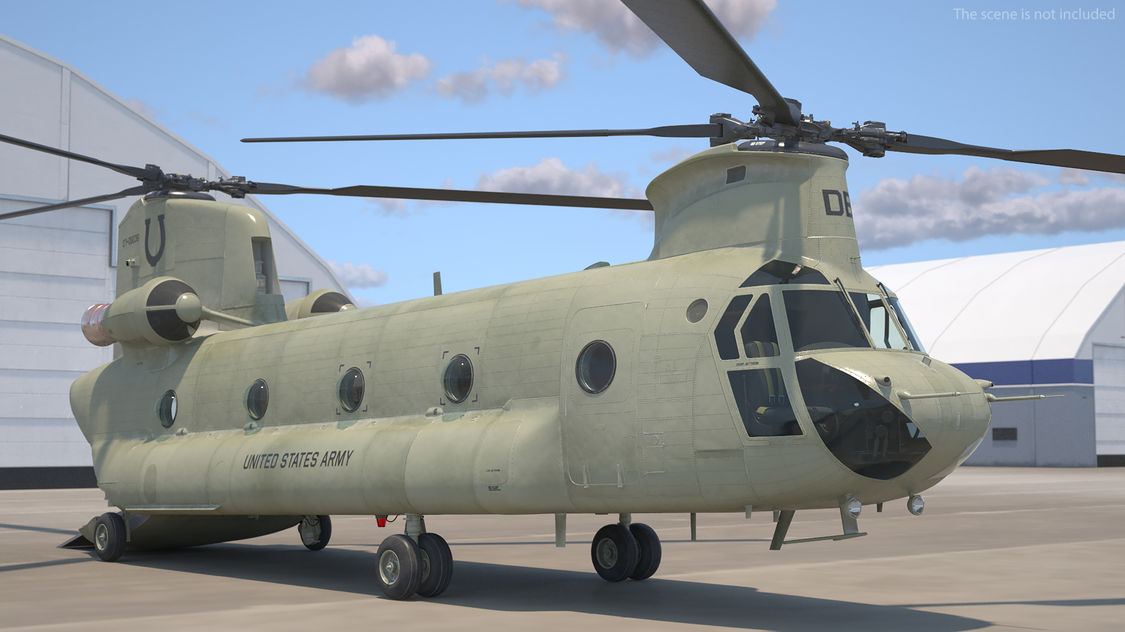 Transport Helicopter CH 47 Chinook with Cargo Rigged 3D