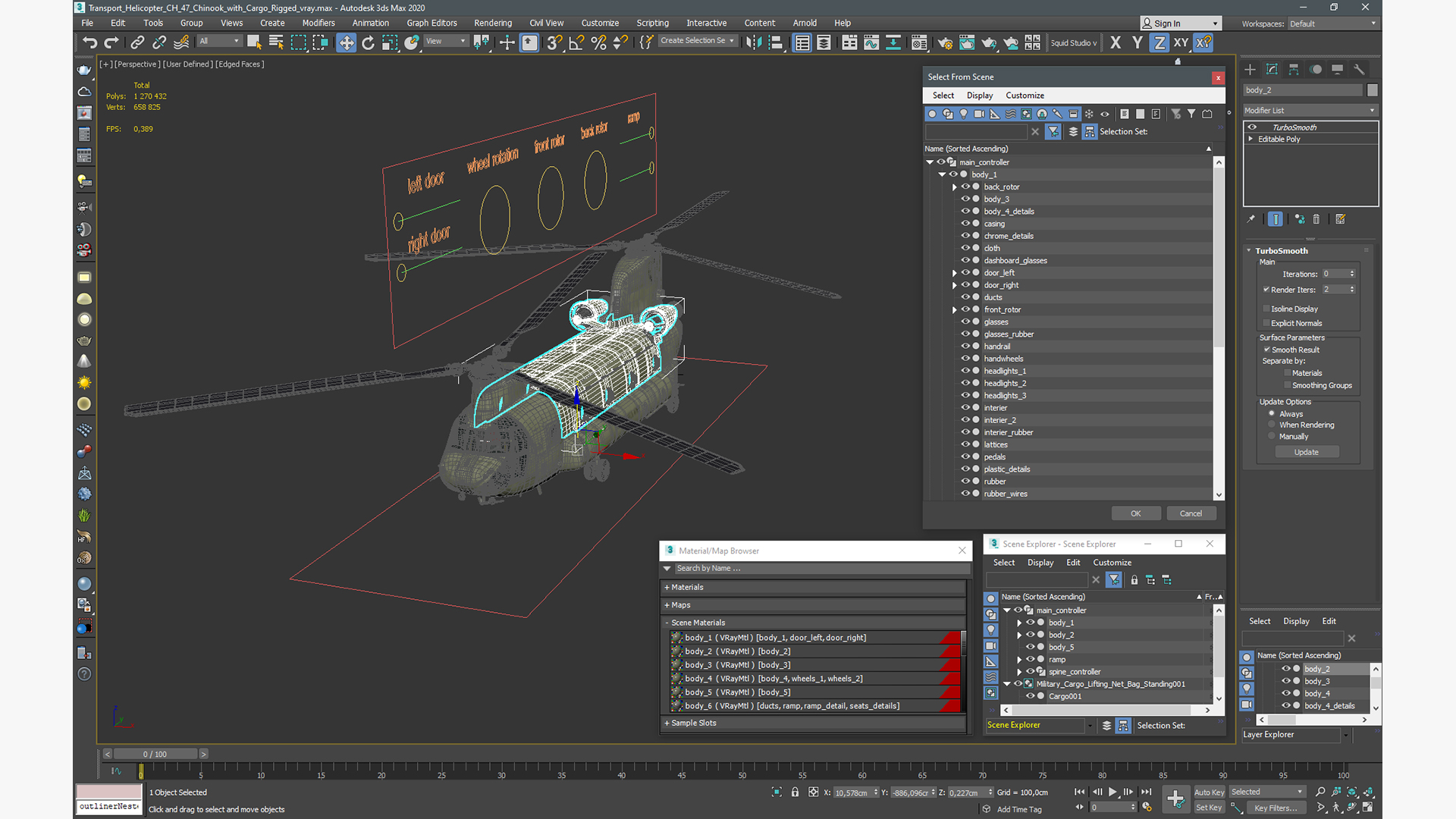 Transport Helicopter CH 47 Chinook with Cargo Rigged 3D