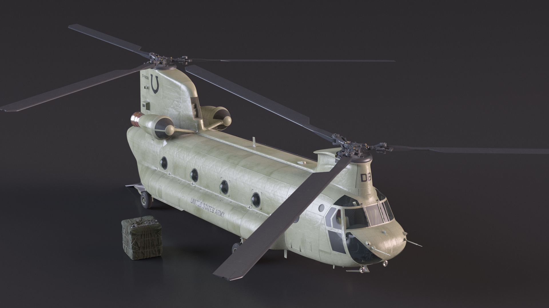 Transport Helicopter CH 47 Chinook with Cargo Rigged 3D