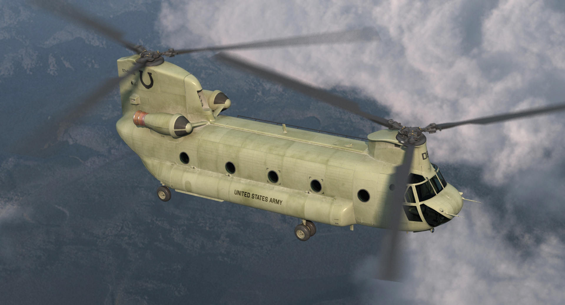 Transport Helicopter CH 47 Chinook with Cargo Rigged 3D