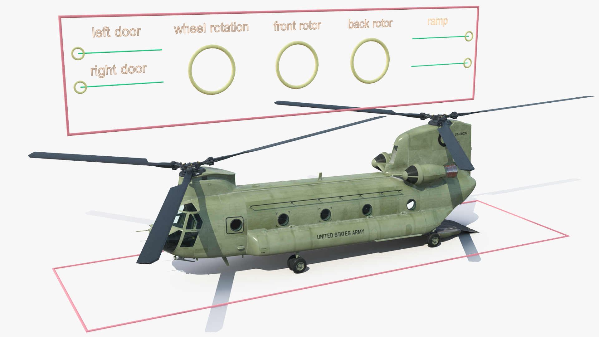 Transport Helicopter CH 47 Chinook with Cargo Rigged 3D