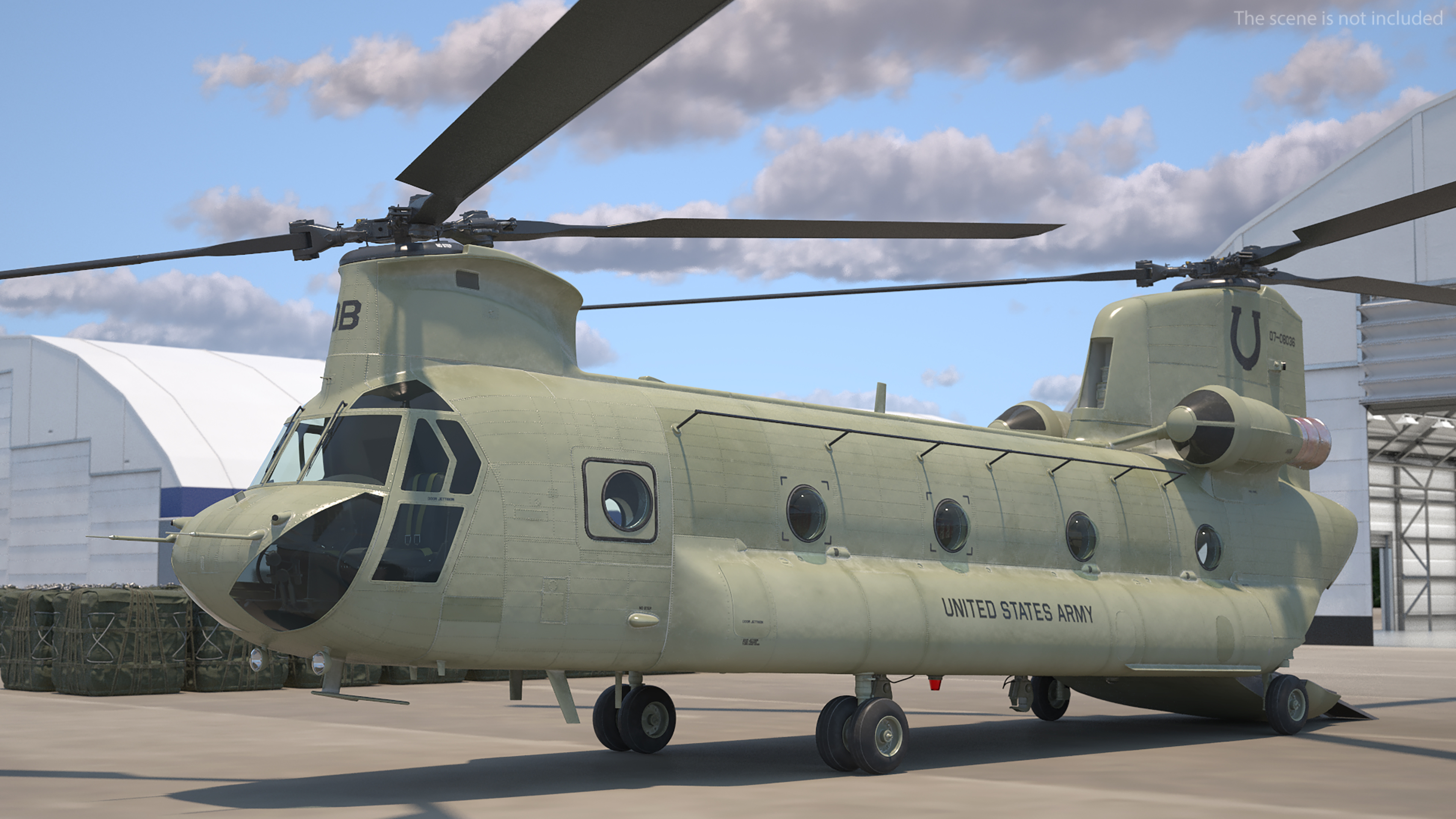 Transport Helicopter CH 47 Chinook with Cargo Rigged 3D