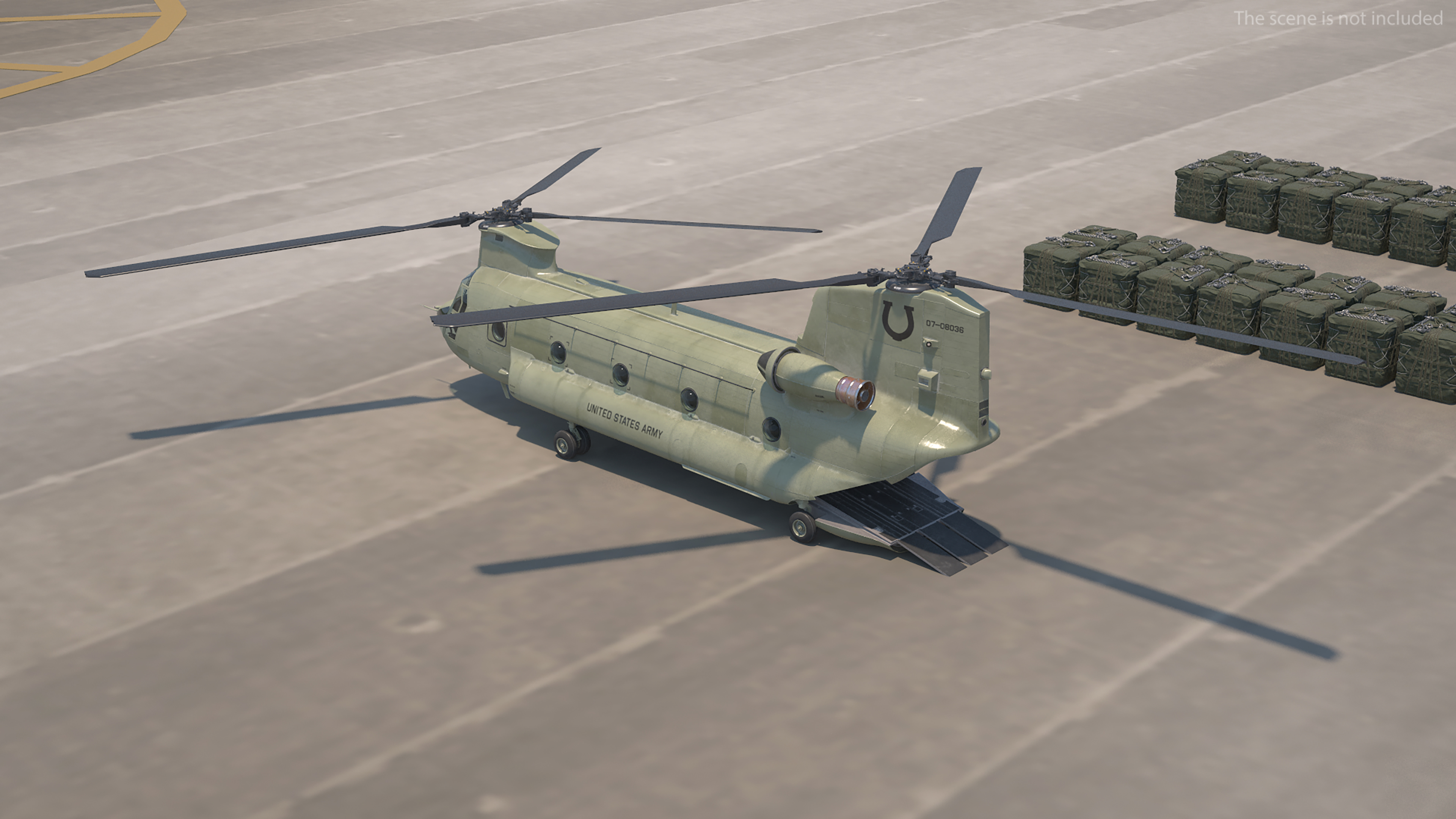 Transport Helicopter CH 47 Chinook with Cargo Rigged 3D