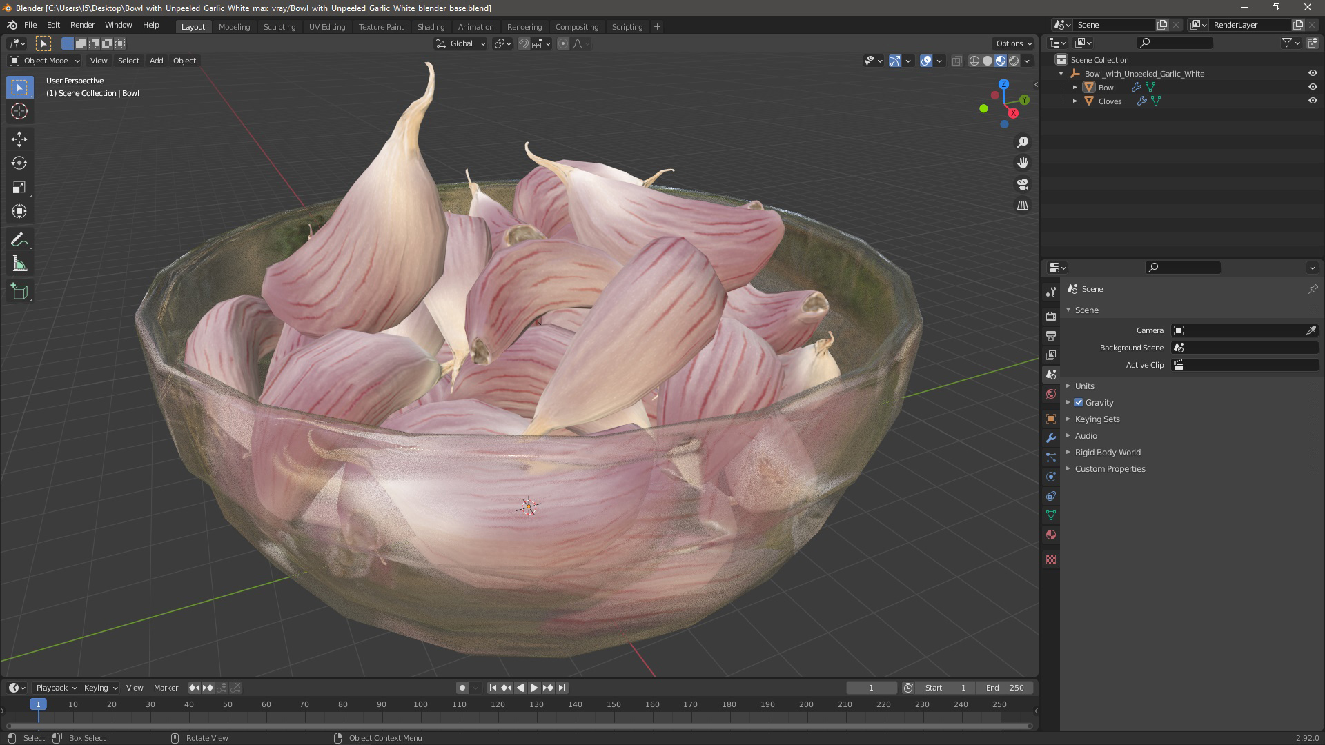 3D Bowl with Unpeeled Garlic White