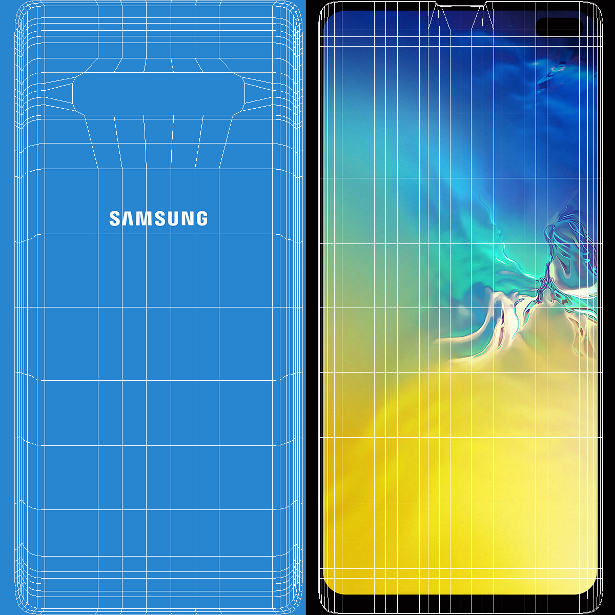 3D Blue Samsung Galaxy S10 Plus model