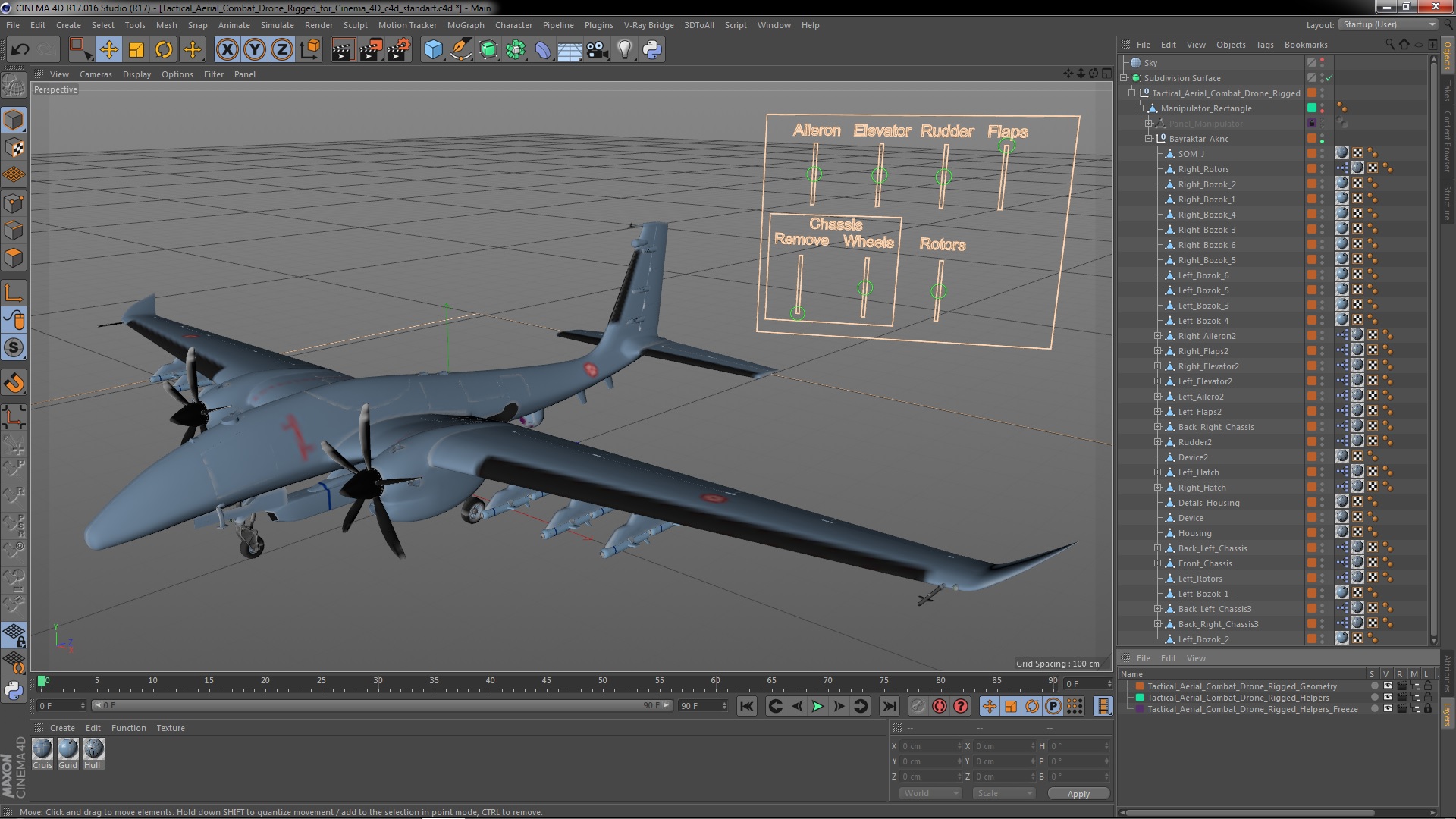 Tactical Aerial Combat Drone Rigged for Cinema 4D 3D model