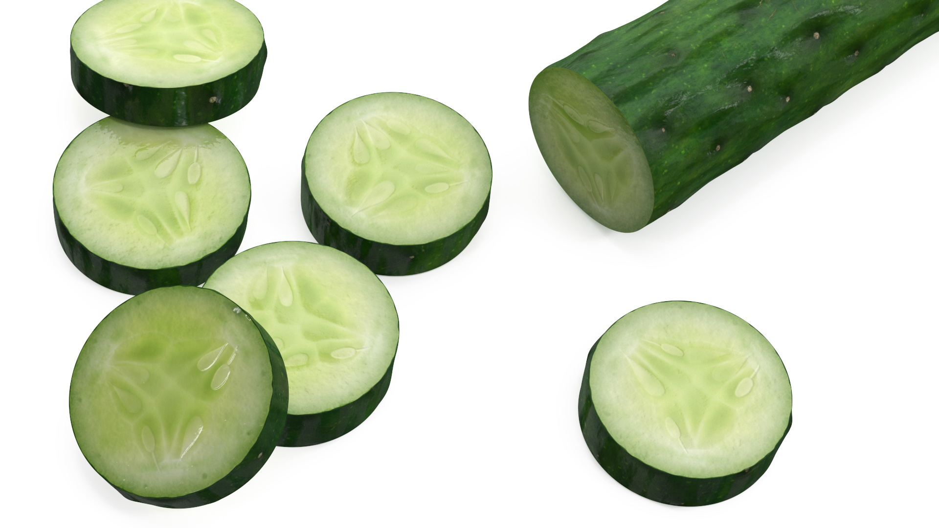 Half Cucumber With Few Slices 3D model