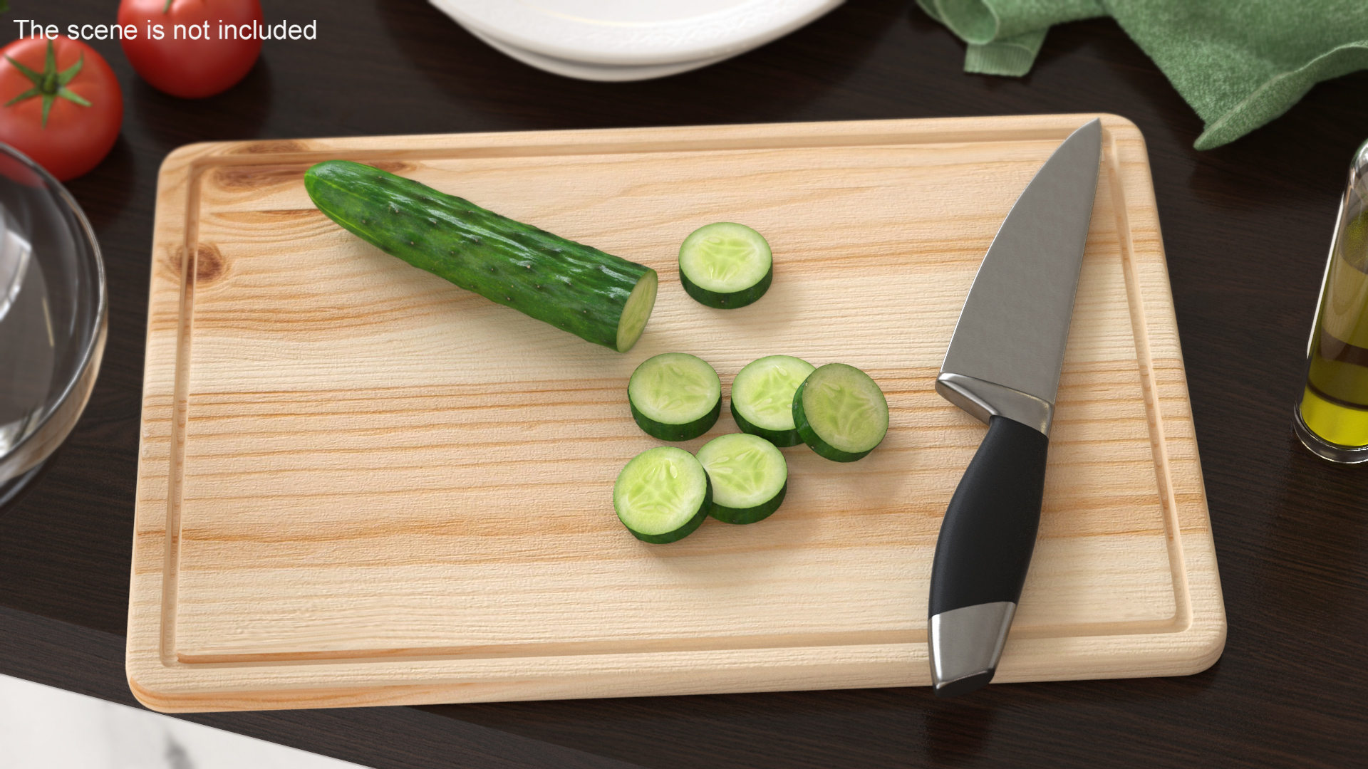 Half Cucumber With Few Slices 3D model