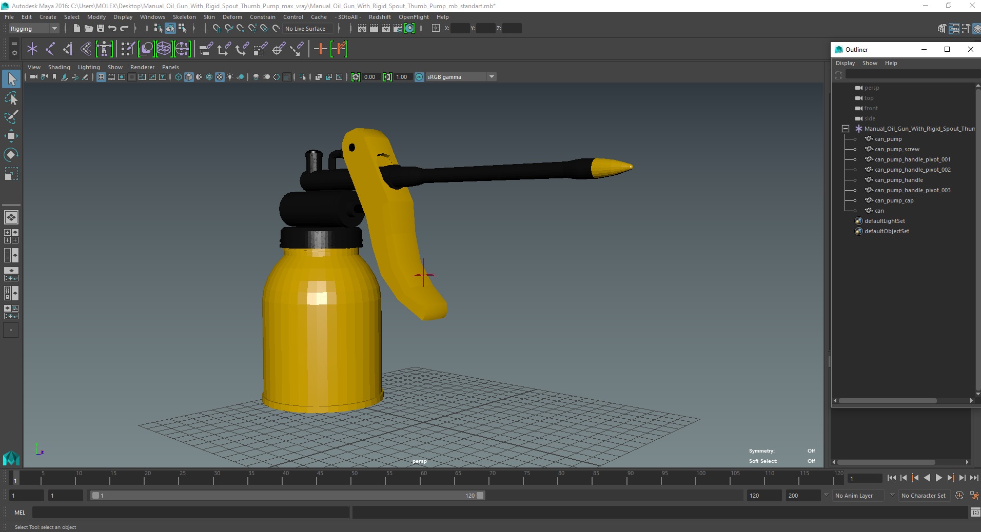 Manual Oil Gun With Rigid Spout Thumb Pump 3D