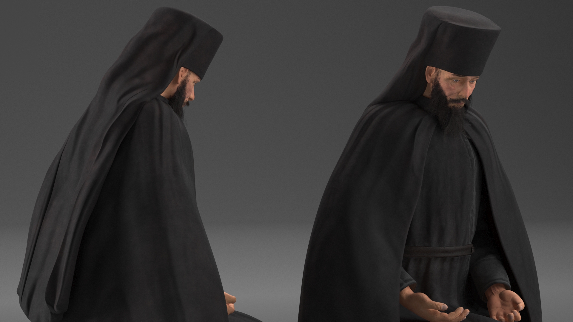 3D model Sitting Orthodox Monk Fully Dressed