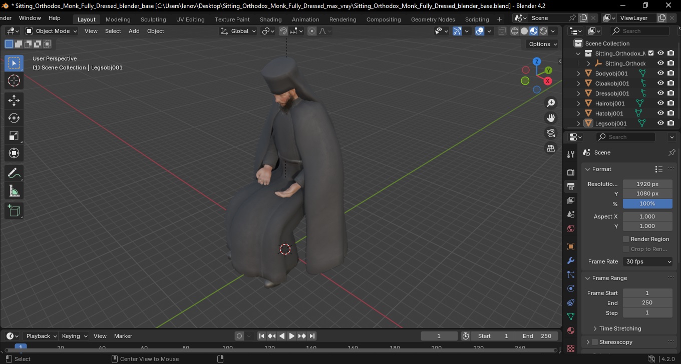 3D model Sitting Orthodox Monk Fully Dressed