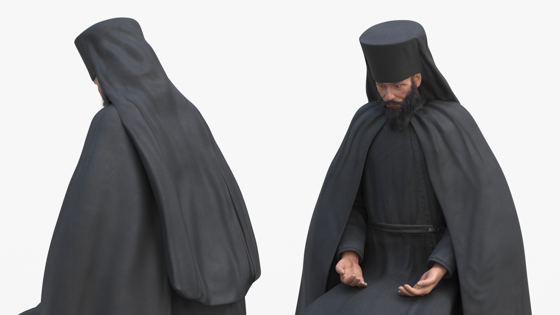 3D model Sitting Orthodox Monk Fully Dressed