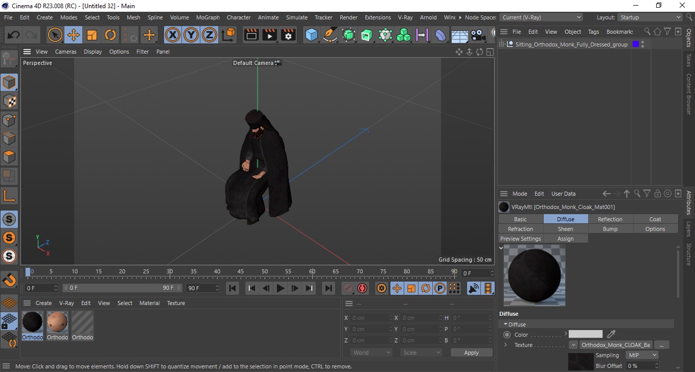 3D model Sitting Orthodox Monk Fully Dressed