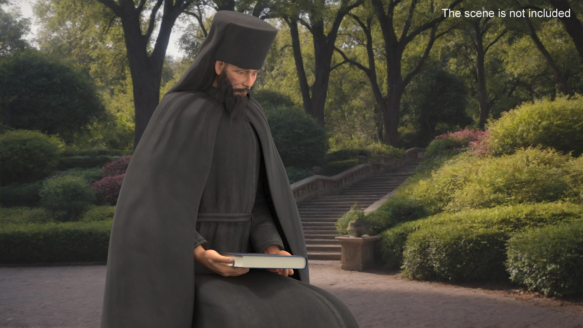 3D model Sitting Orthodox Monk Fully Dressed