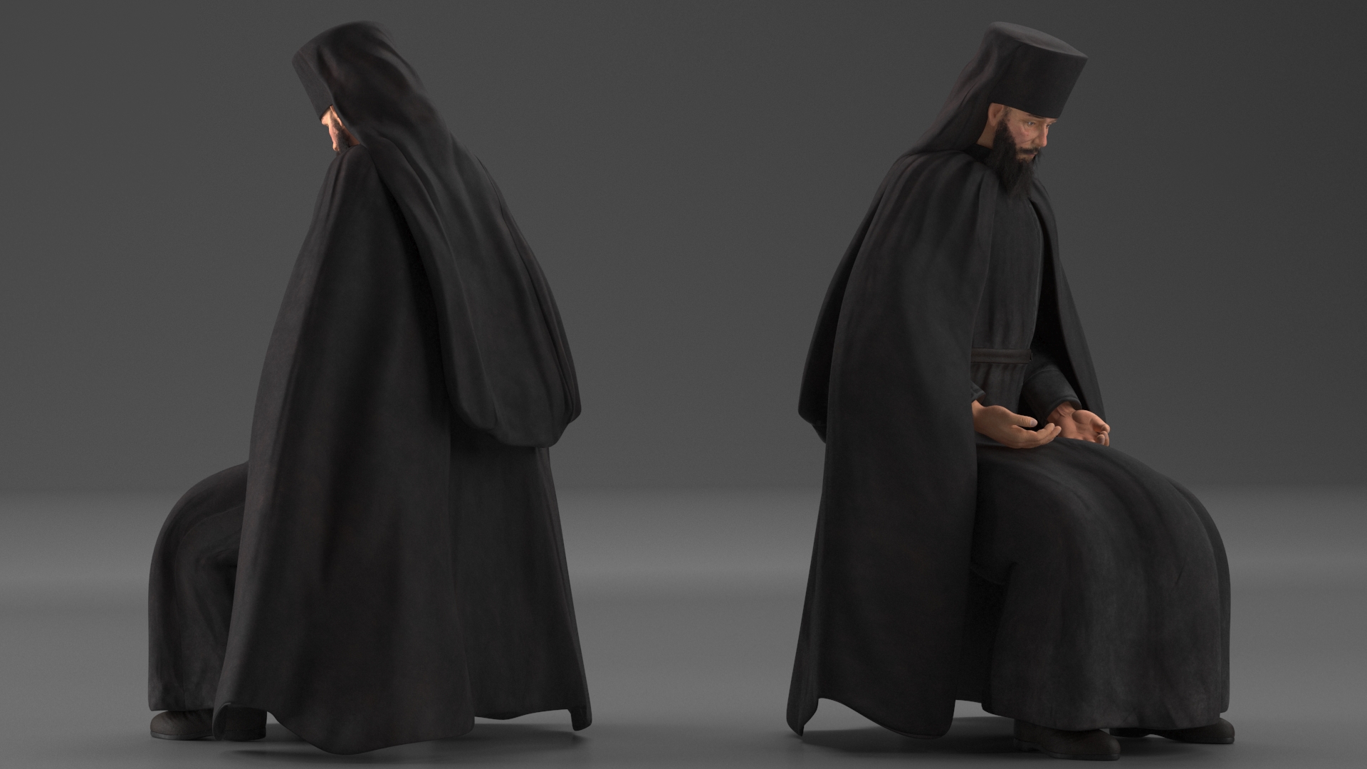 3D model Sitting Orthodox Monk Fully Dressed