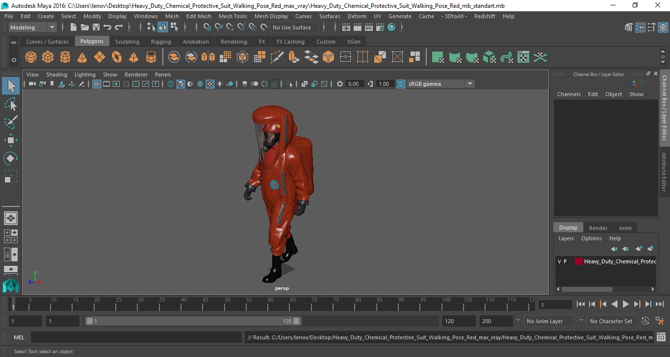 Heavy Duty Chemical Protective Suit Walking Pose Red 3D