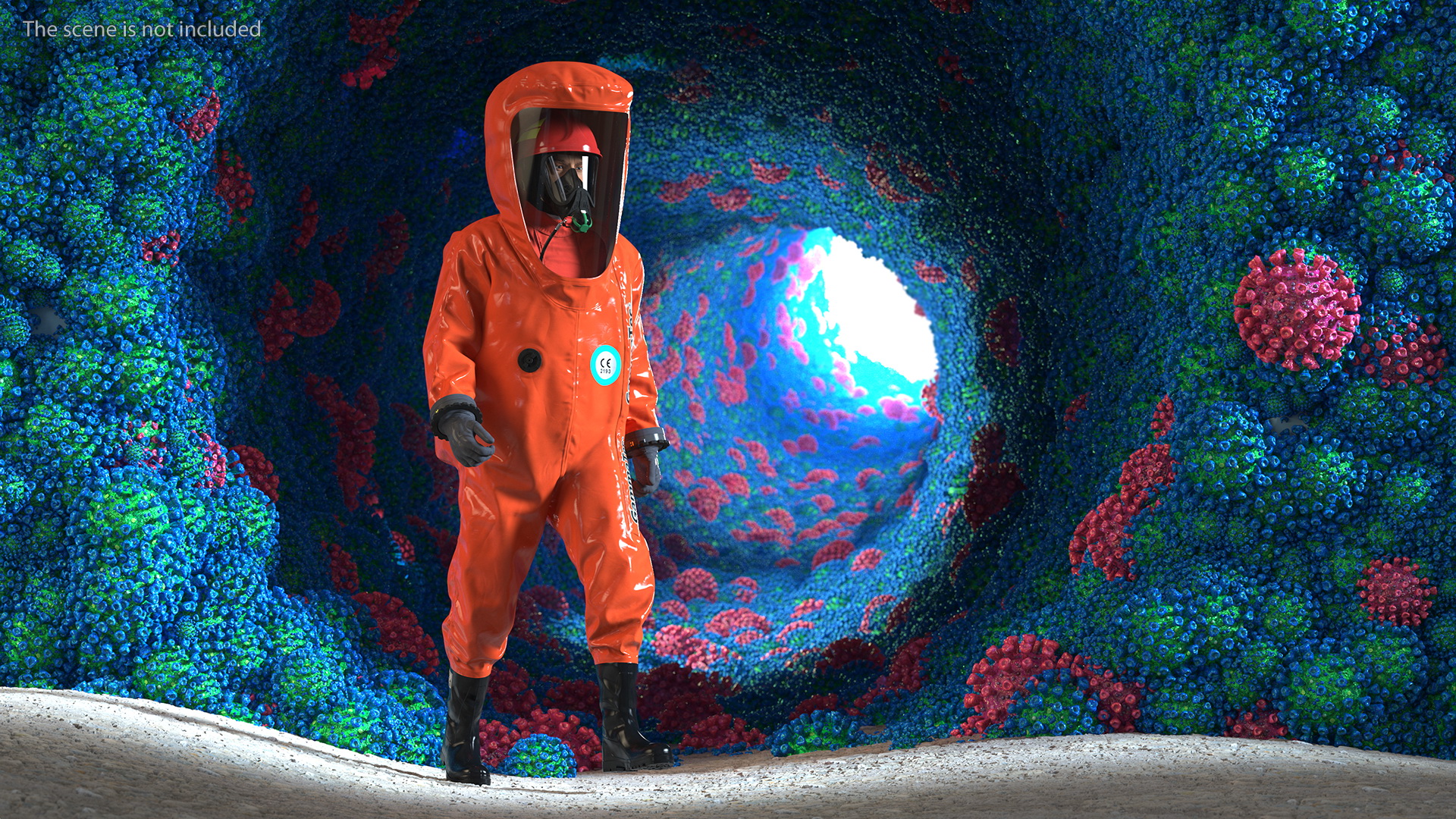 Heavy Duty Chemical Protective Suit Walking Pose Red 3D