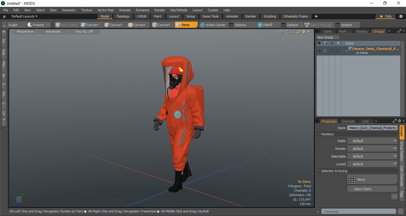 Heavy Duty Chemical Protective Suit Walking Pose Red 3D