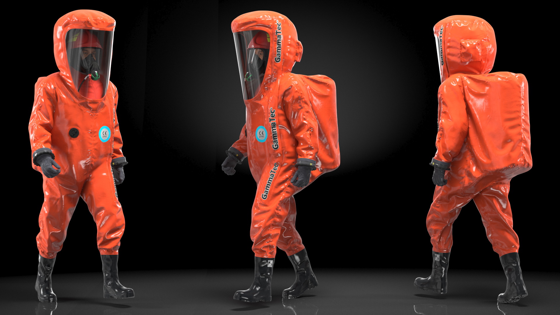 Heavy Duty Chemical Protective Suit Walking Pose Red 3D