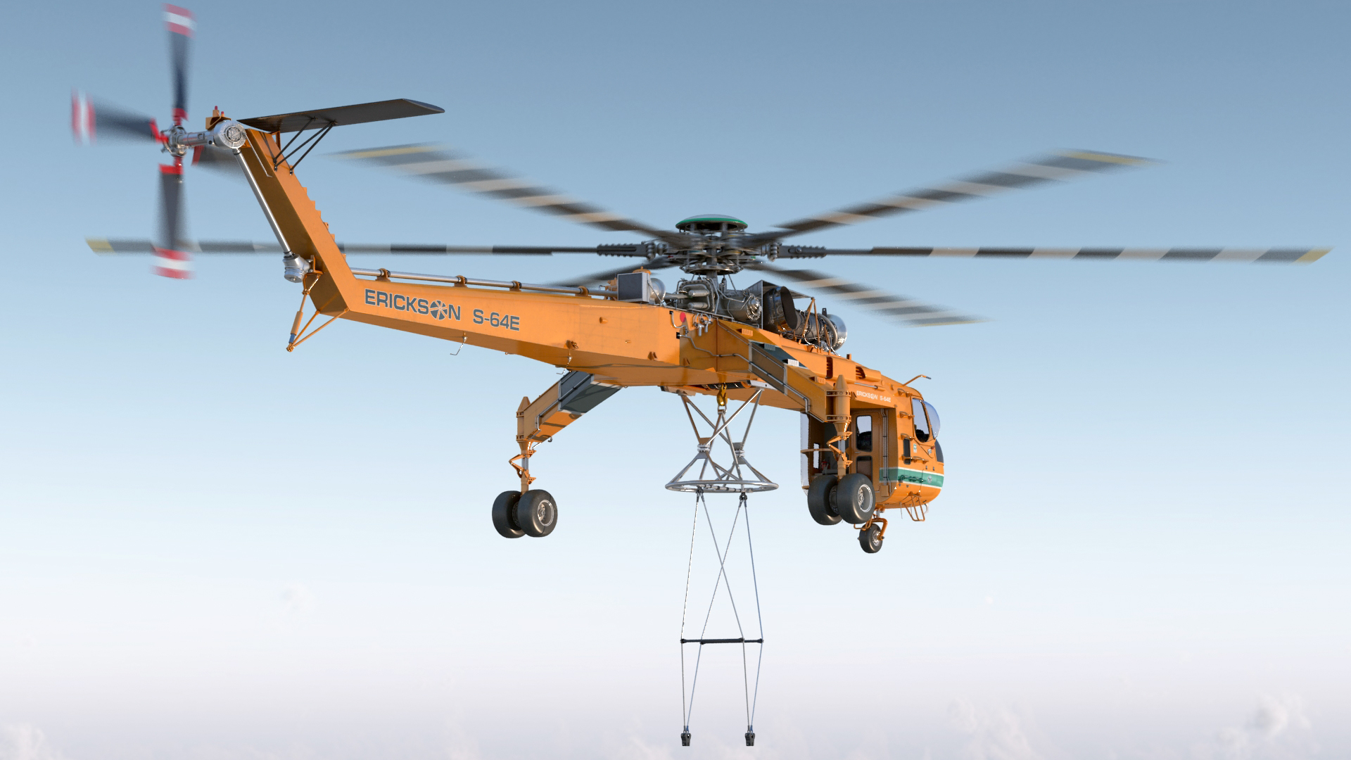 3D Heavy-Lift Sikorsky S-64 Skycrane Helicopter Rigged