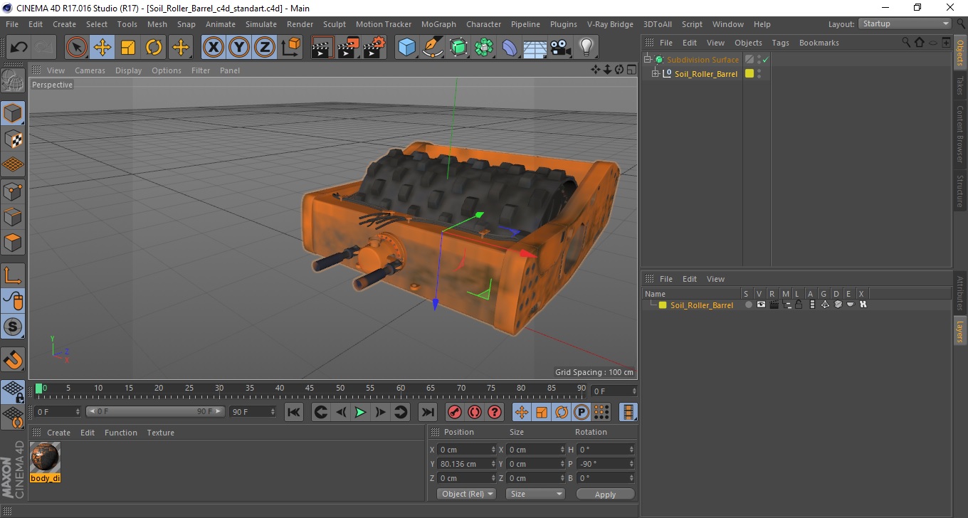 3D Soil Roller Barrel model