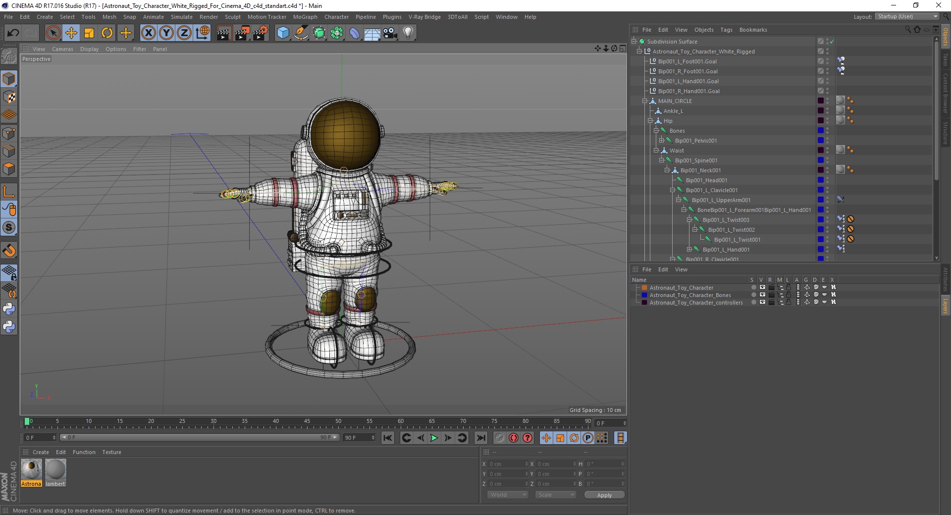 3D model Astronaut Toy Character White Rigged for Cinema 4D