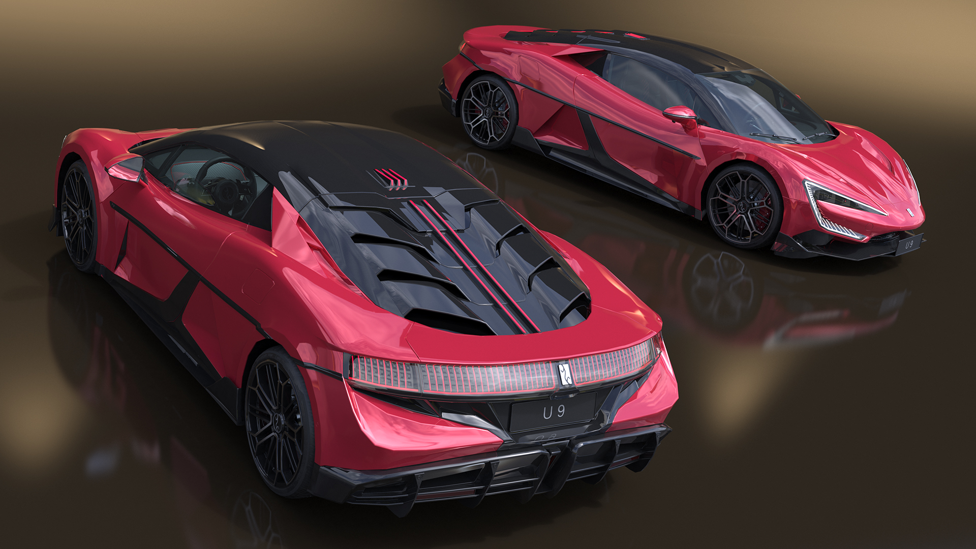 Supercar BYD Yangwang U9 Red Simplified 3D model