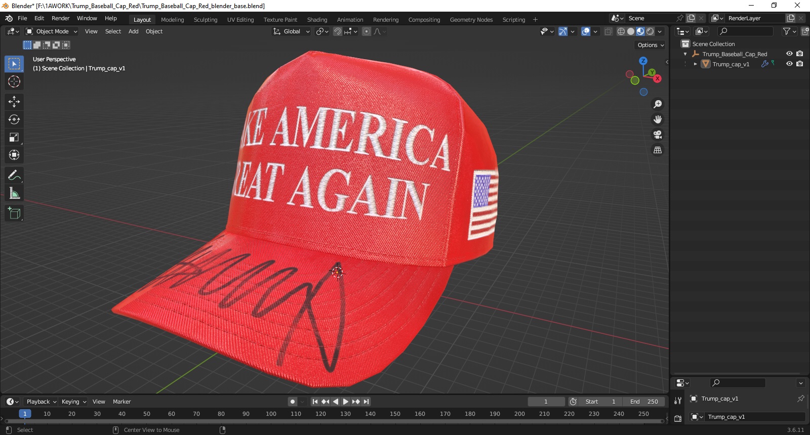 Trump Baseball Cap Red 3D