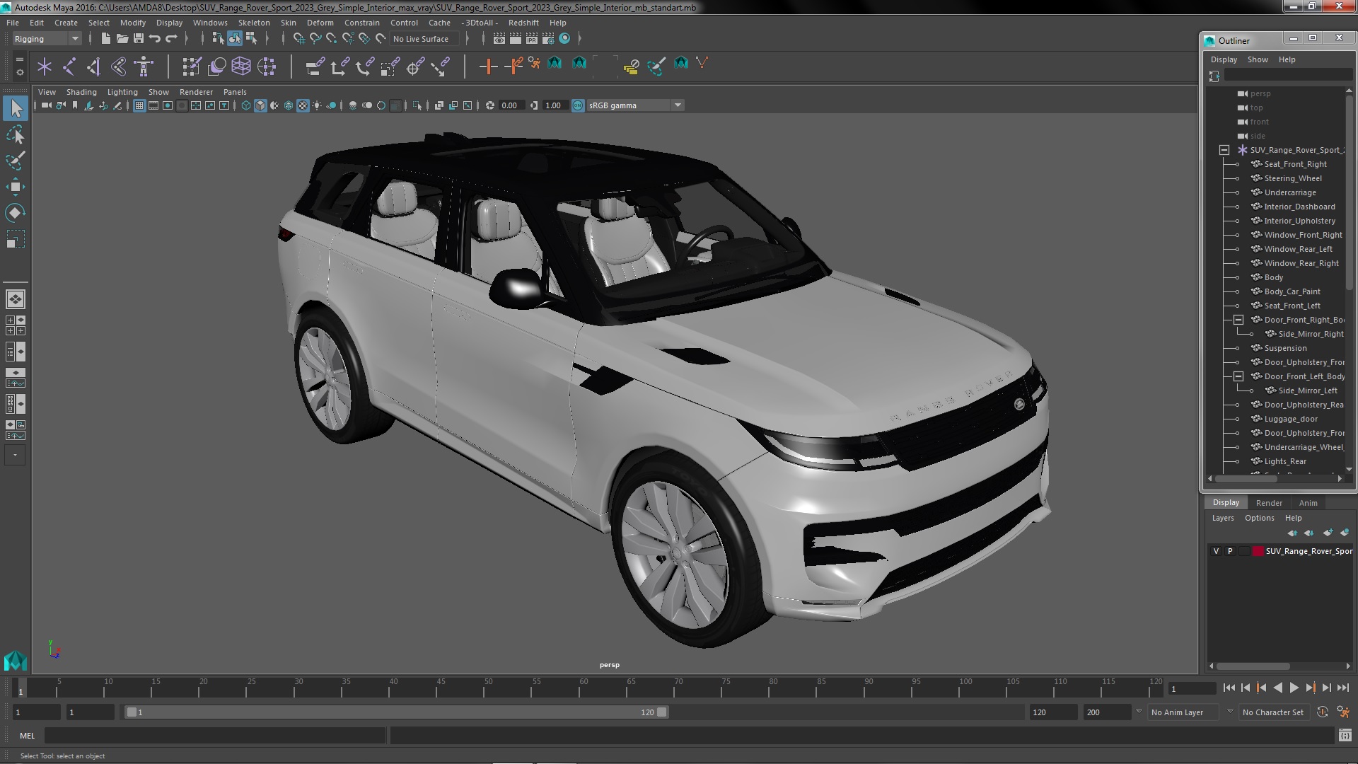 SUV Range Rover Sport 2023 Grey Simple Interior 3D