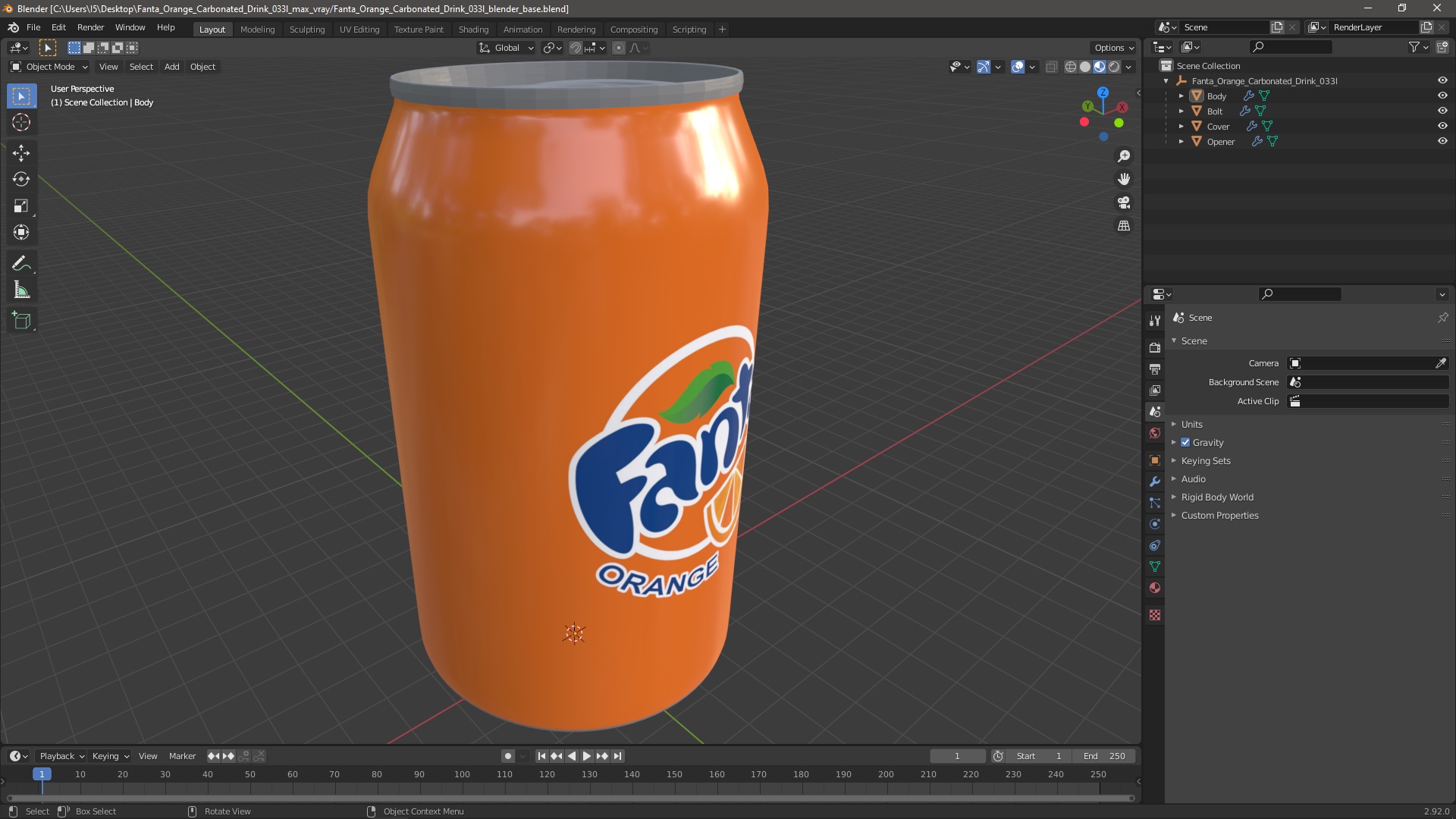 Fanta Orange Carbonated Drink 033l 3D model