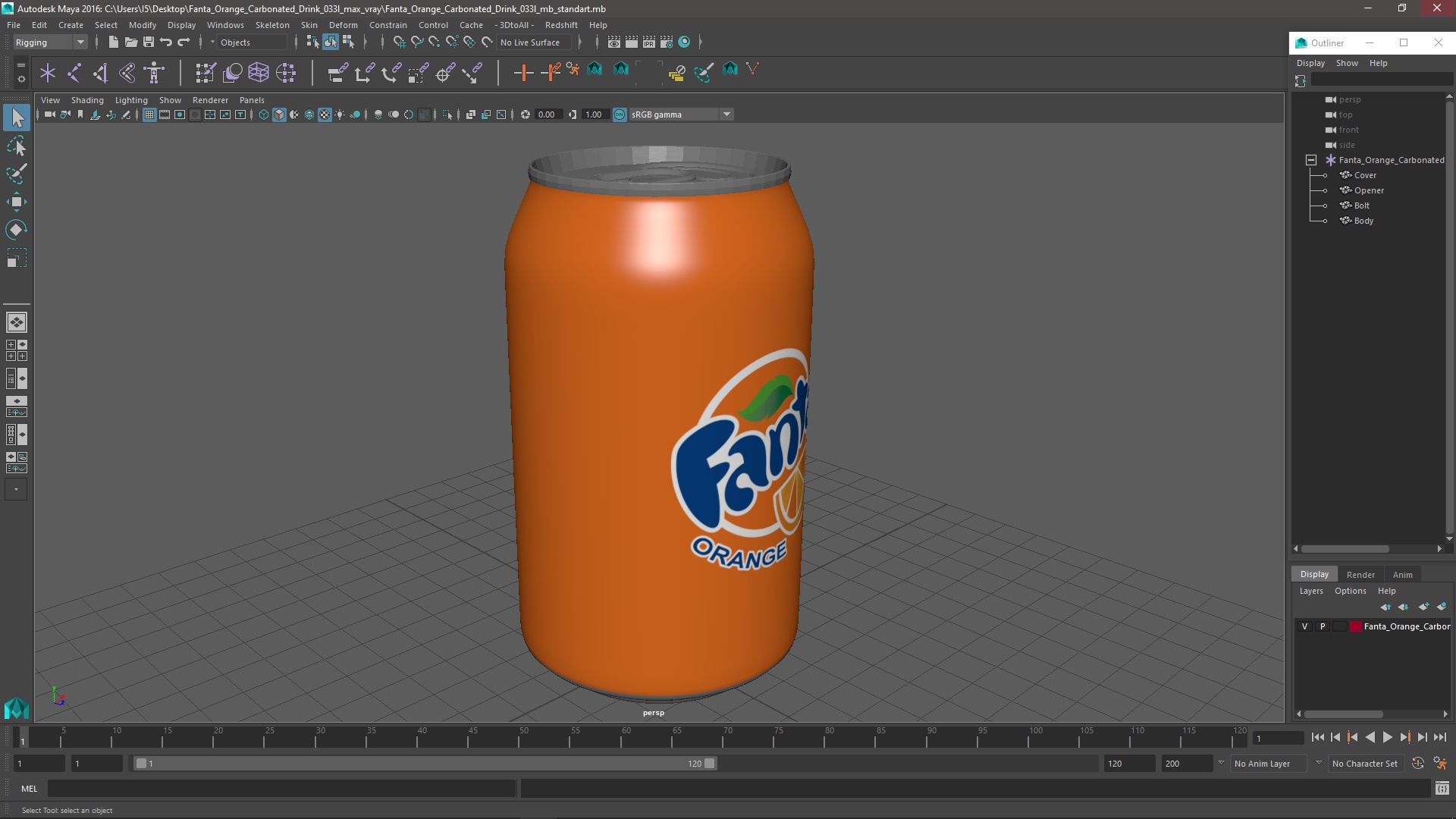 Fanta Orange Carbonated Drink 033l 3D model