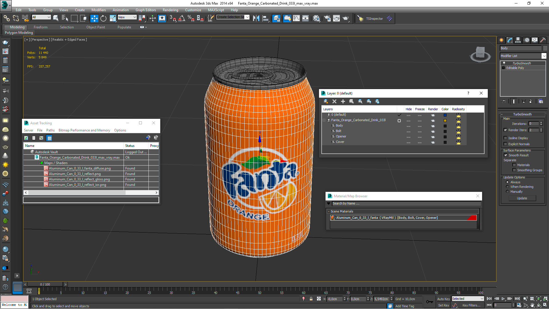 Fanta Orange Carbonated Drink 033l 3D model