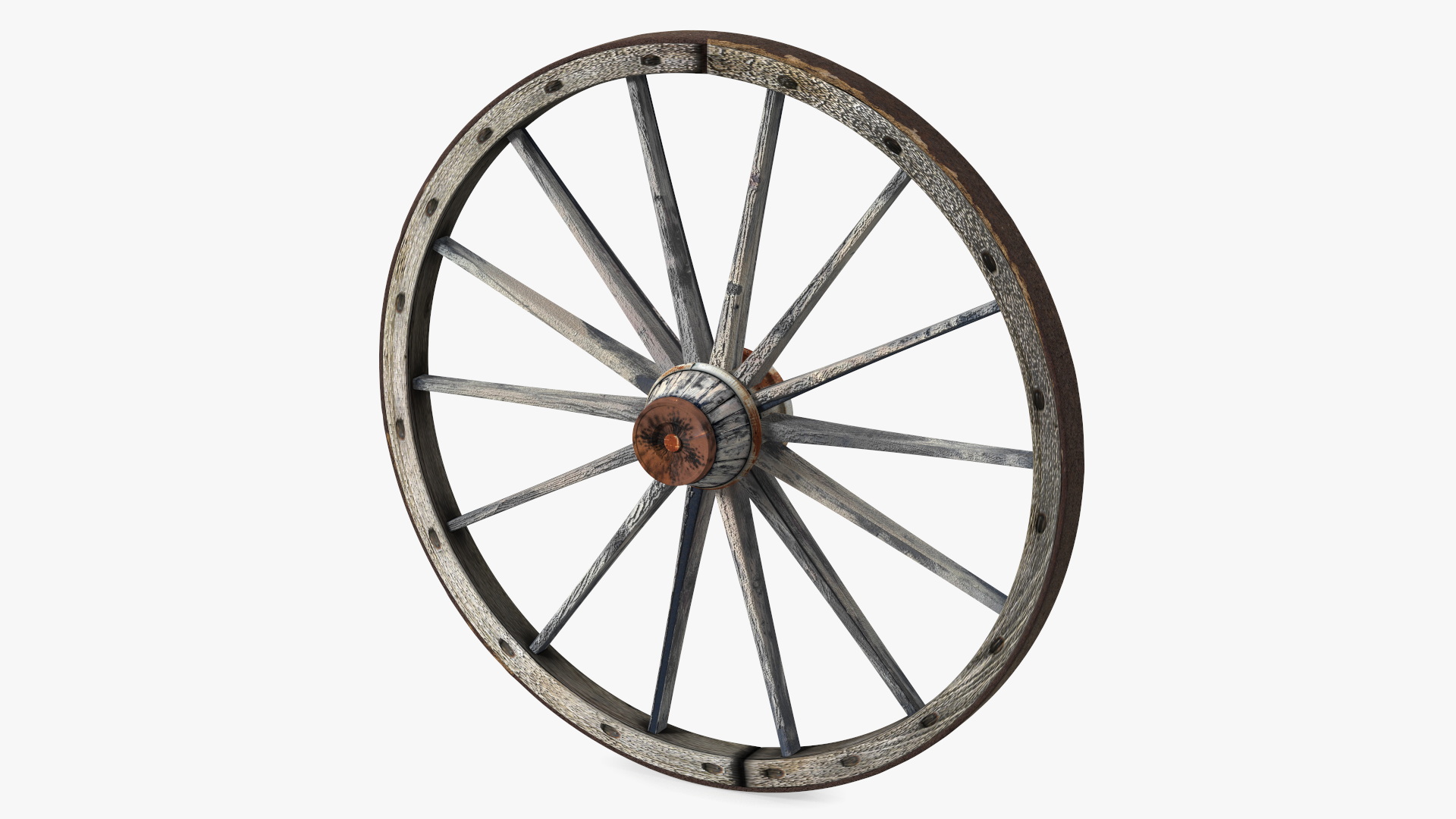 Rustic Old Wooden Wagon Wheel 3D model