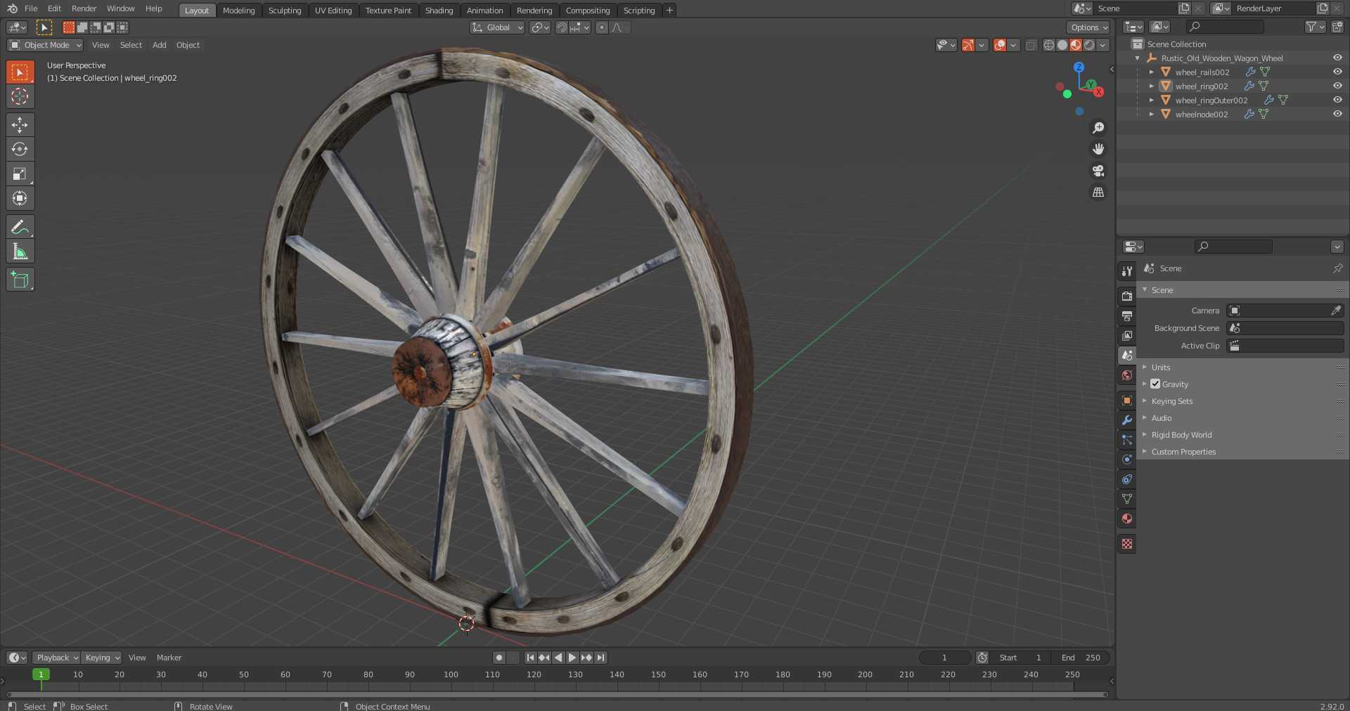 Rustic Old Wooden Wagon Wheel 3D model