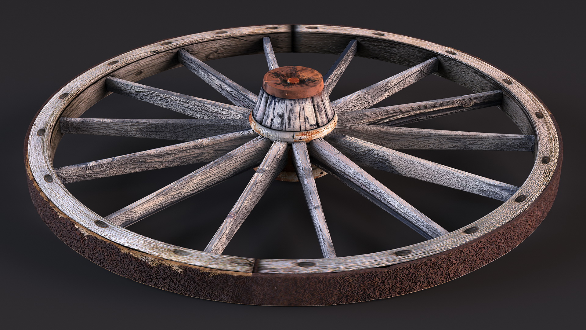 Rustic Old Wooden Wagon Wheel 3D model