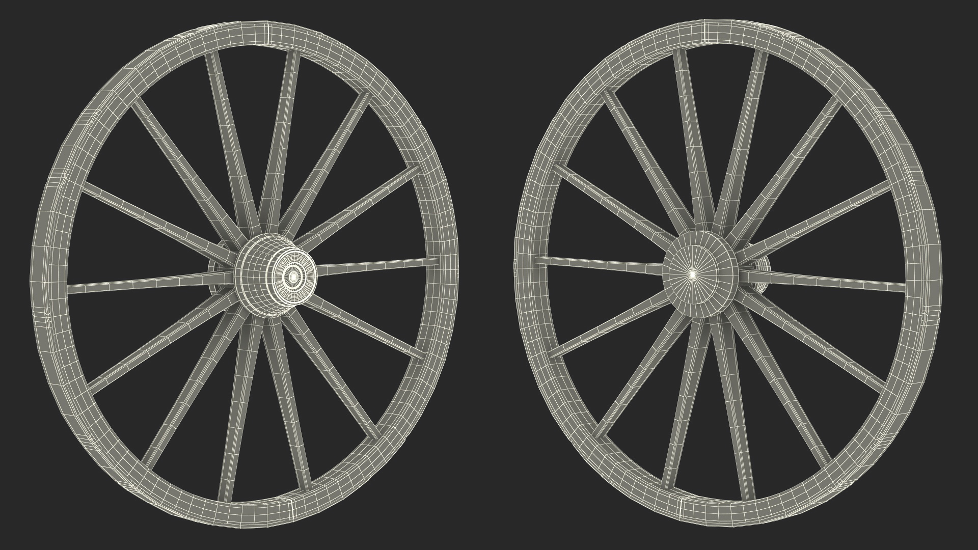 Rustic Old Wooden Wagon Wheel 3D model