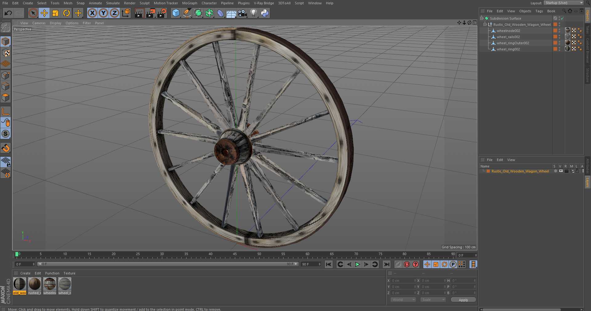 Rustic Old Wooden Wagon Wheel 3D model