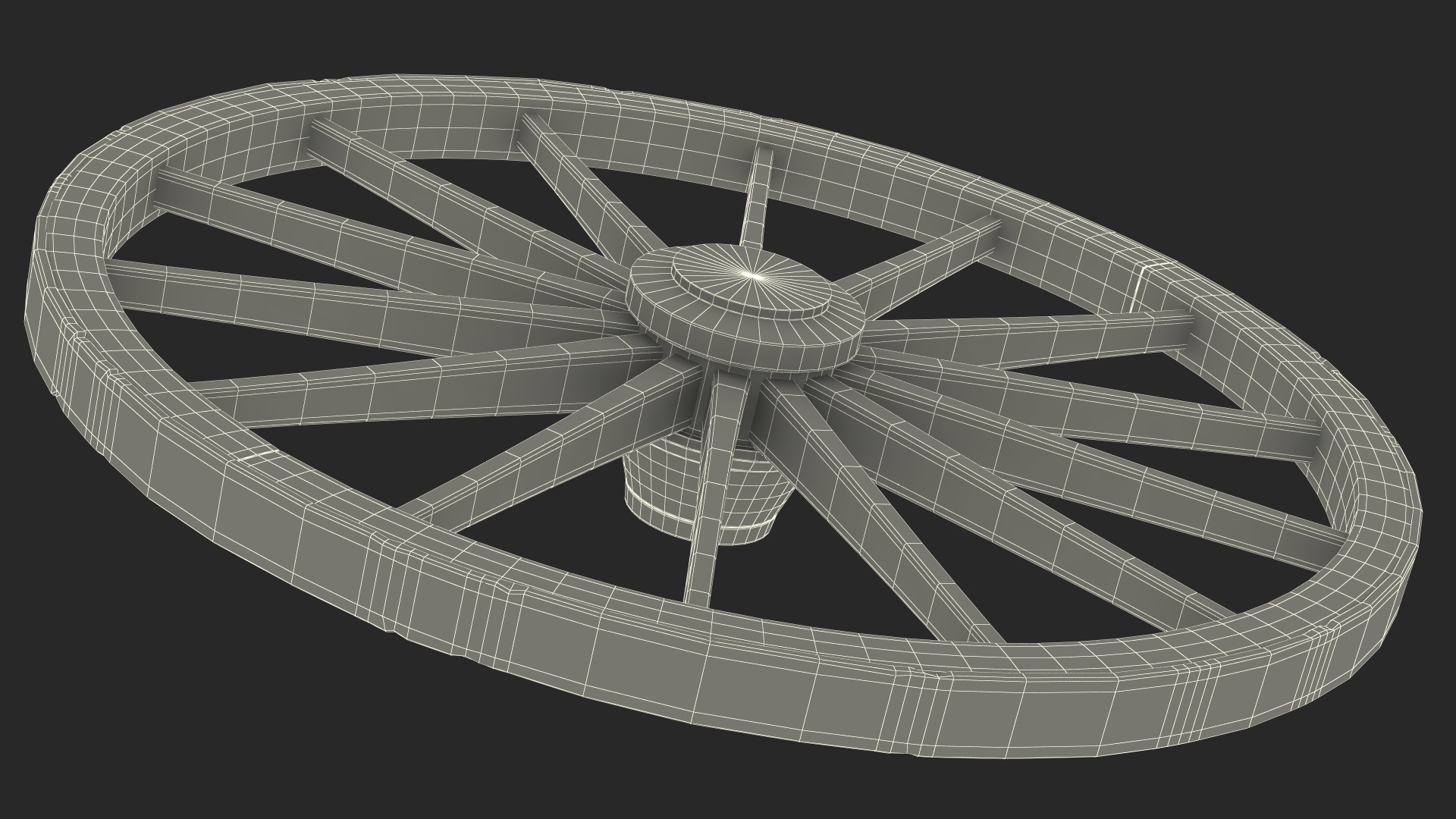 Rustic Old Wooden Wagon Wheel 3D model