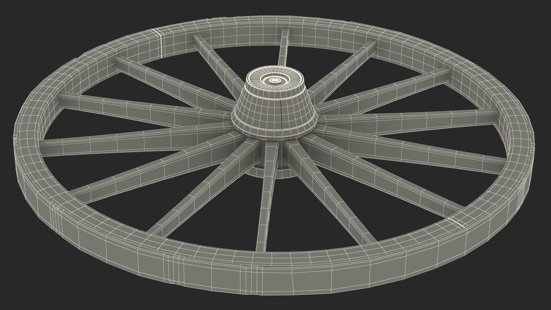 Rustic Old Wooden Wagon Wheel 3D model