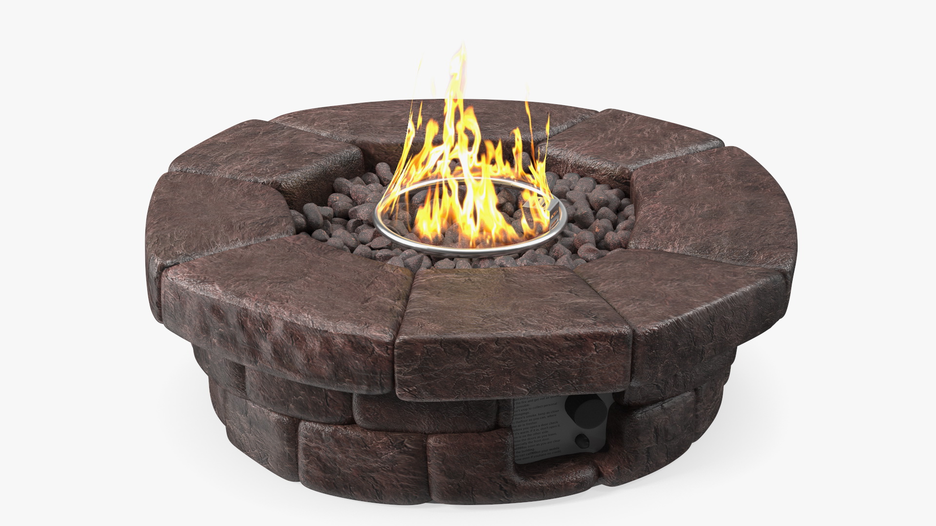 3D Round Stone Gas Fire Pit Table with Flame