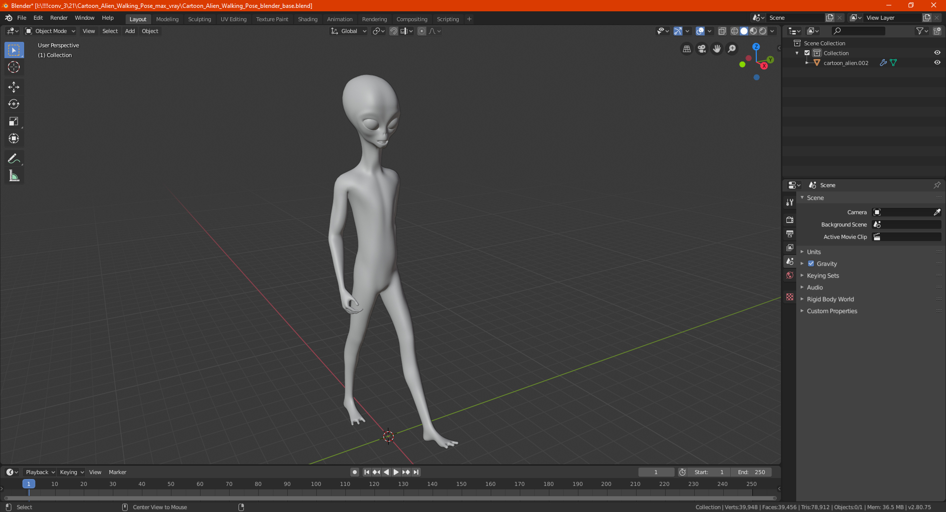 3D Cartoon Alien Walking Pose