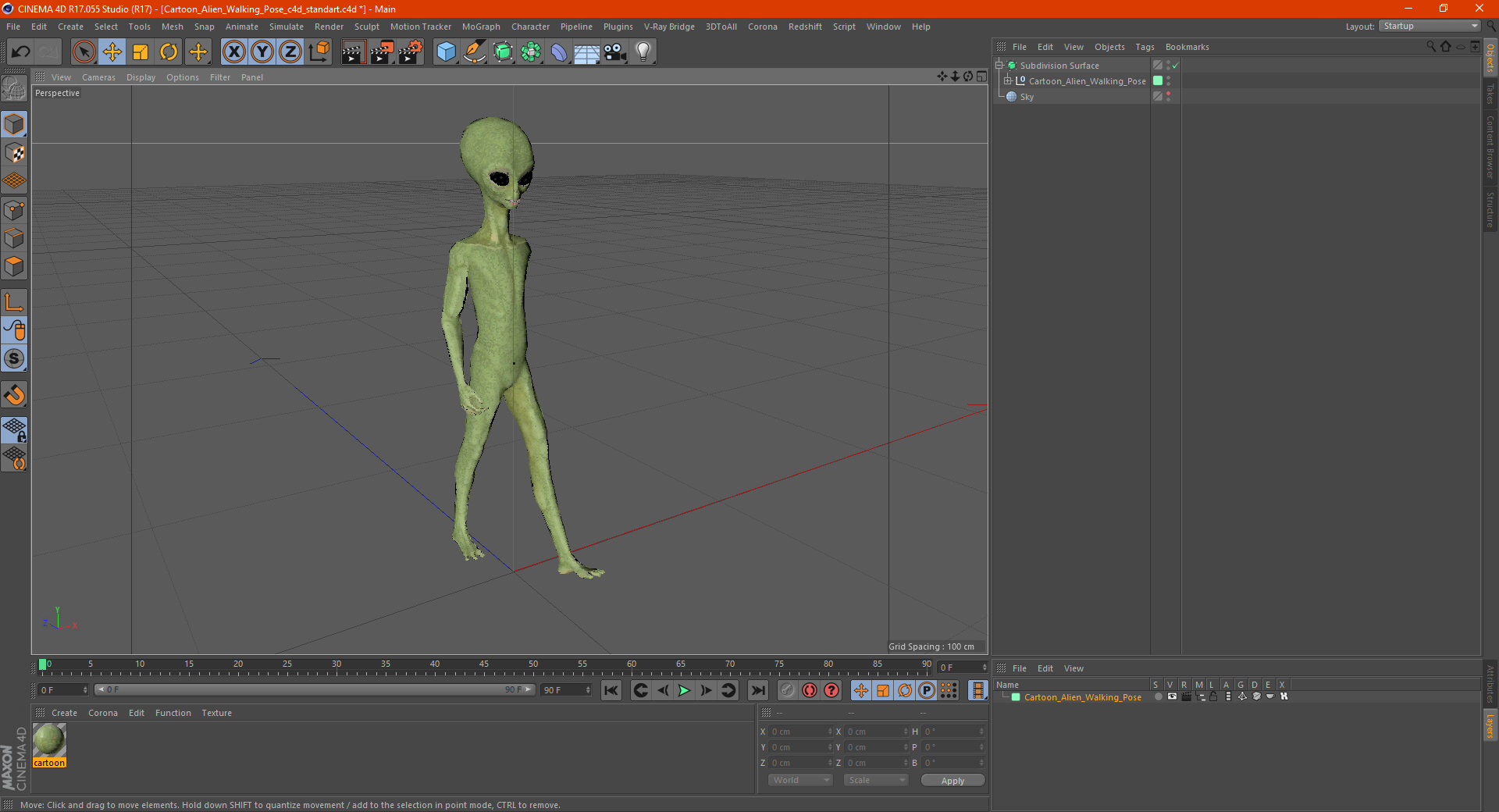 3D Cartoon Alien Walking Pose