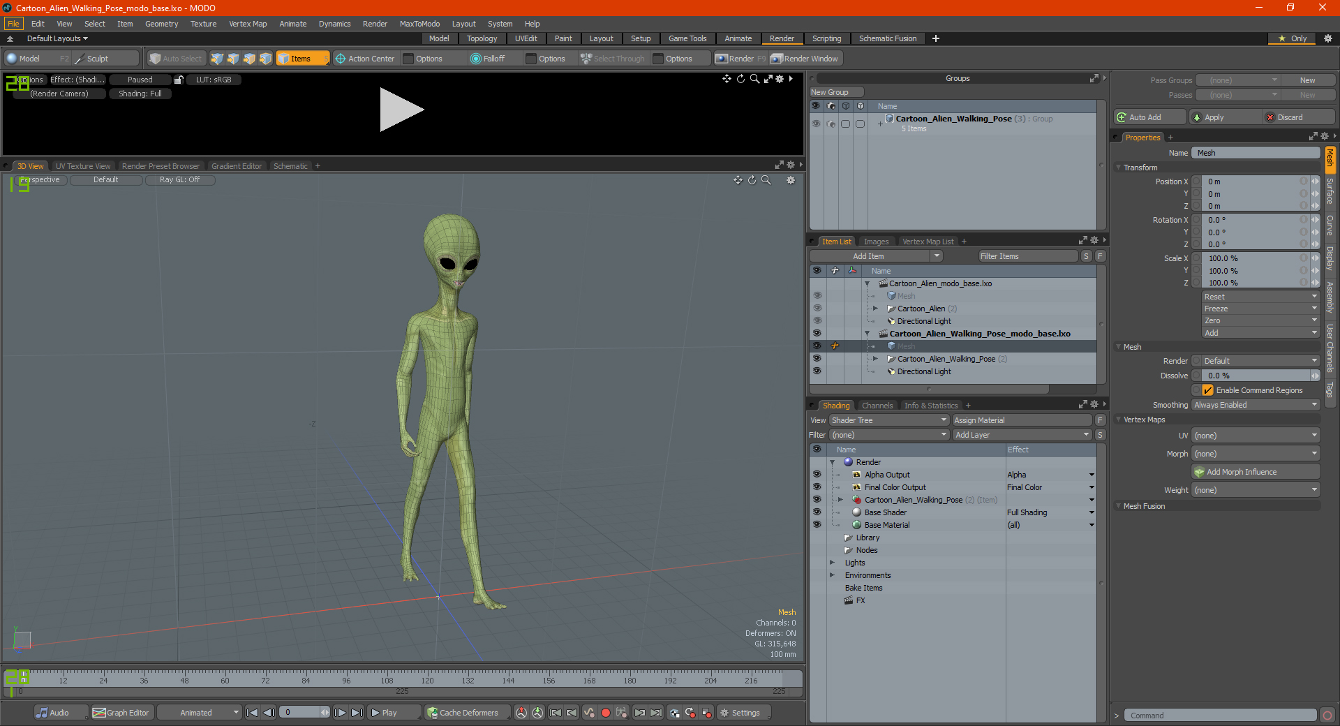 3D Cartoon Alien Walking Pose