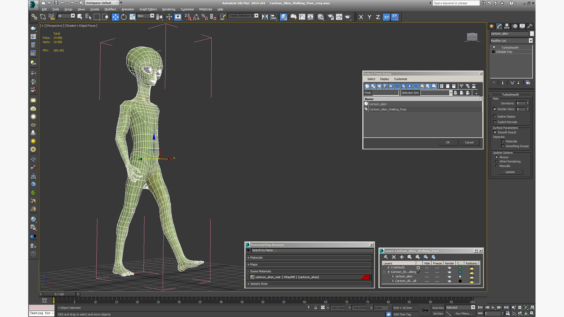 3D Cartoon Alien Walking Pose