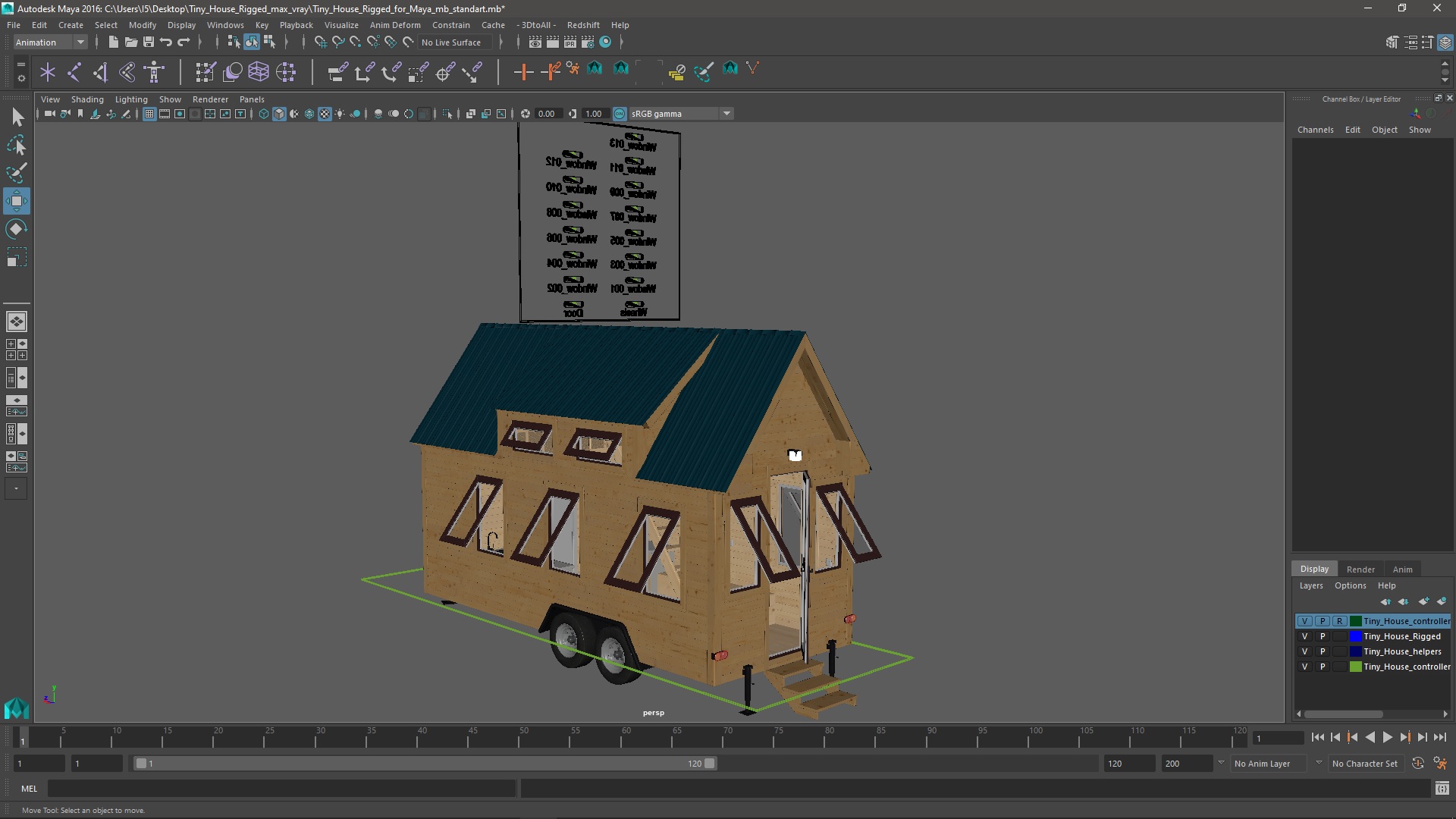 3D Tiny House Rigged for Maya