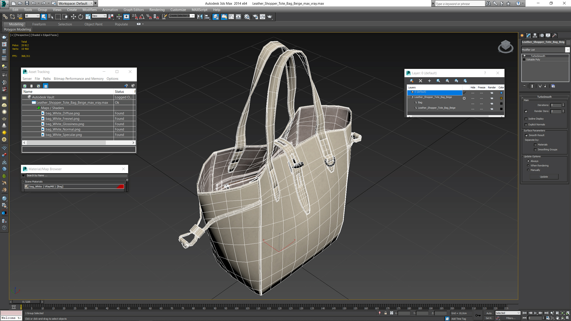 3D model Leather Shopper Tote Bag Beige