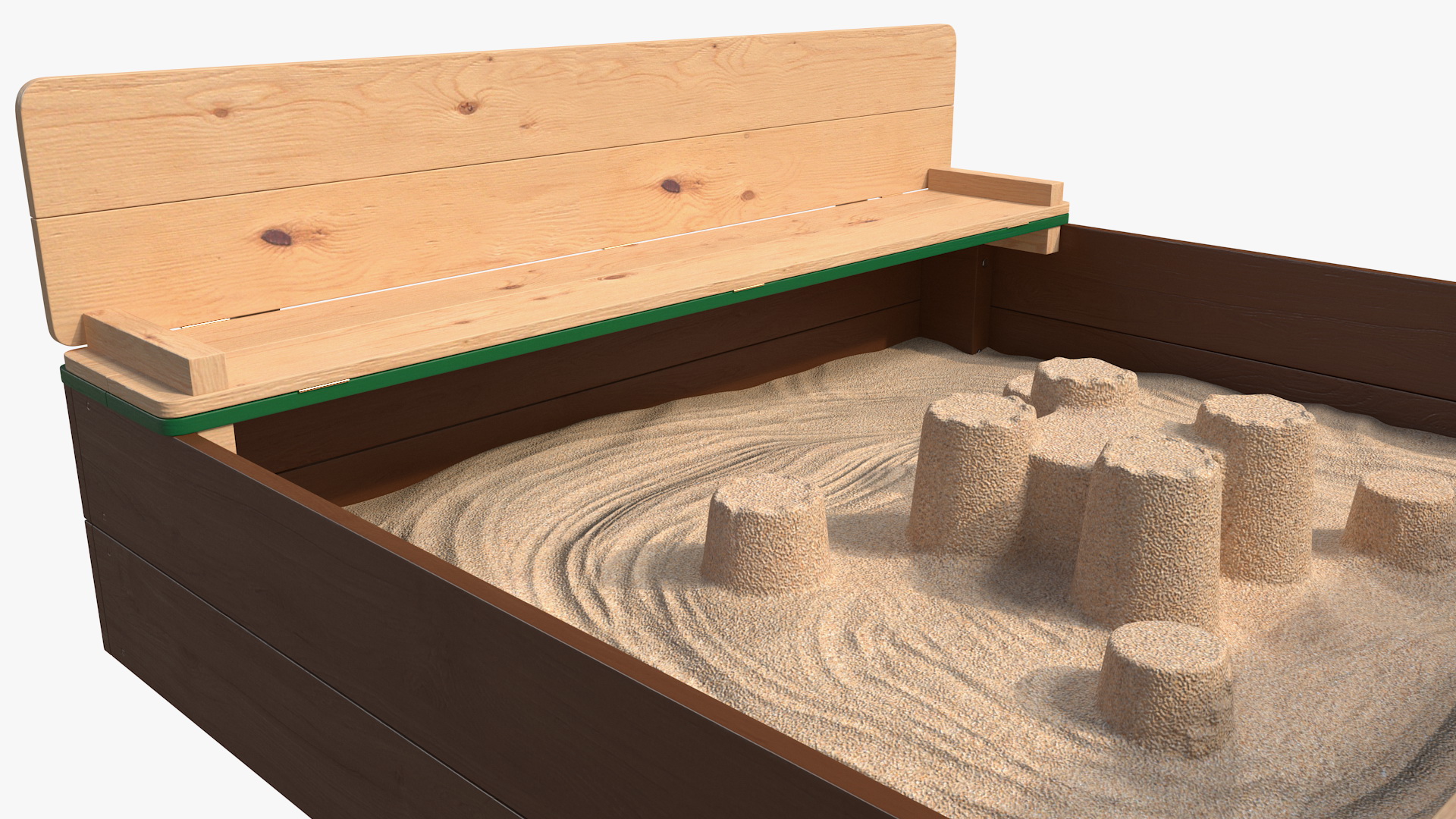 3D Wooden Sandbox with Sand Castle